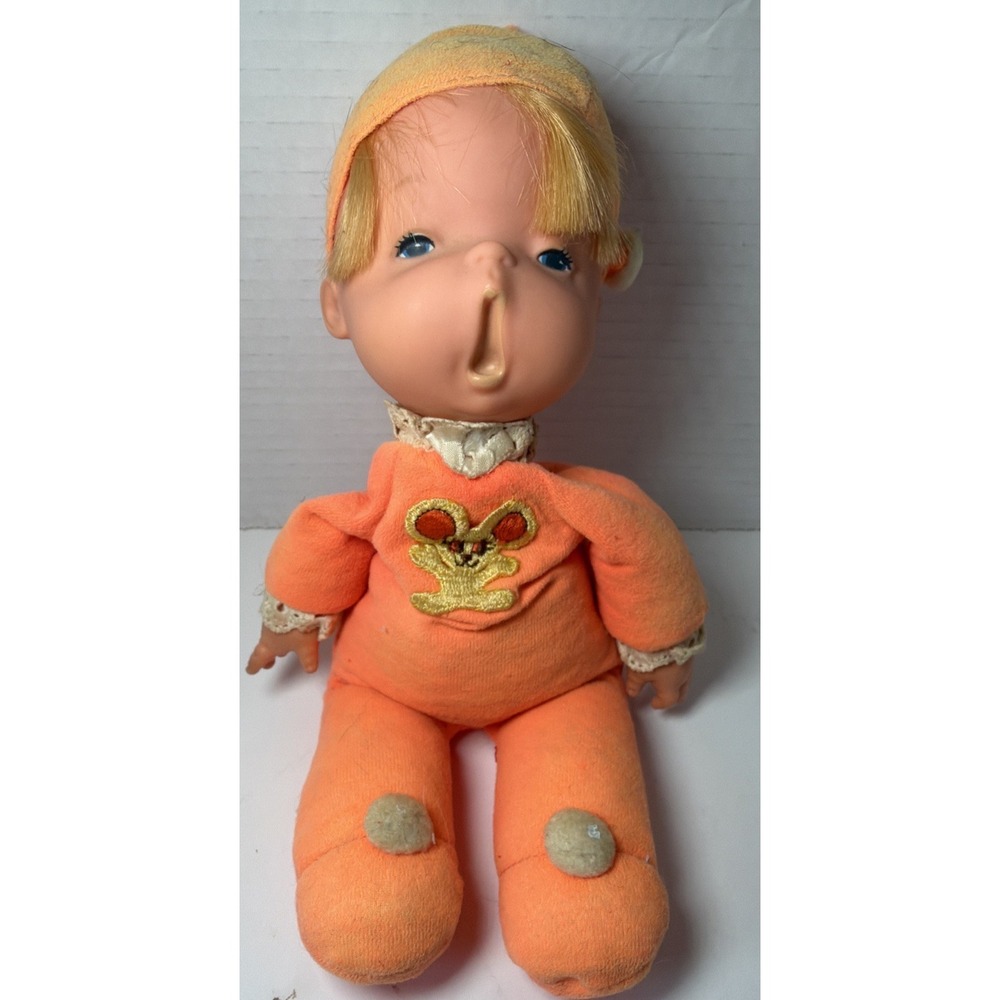 Vgt 70's Bedsie Baby Beans Doll 11" Yawning Sleepy Orange Baby Mattel
